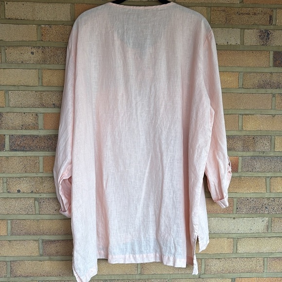 Ellen Tracy women’s 100% linen peach Cuffed Sleeve Tie Front Tunic XXL - Picture 8 of 9
